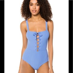ONIA RACQUEL Lace Up Plunge One Piece Swimsuit
